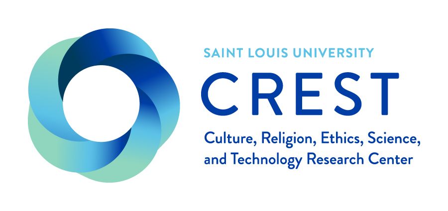 Crest Logo: blue circle next to the words Saint Louis University CREST. Culture, Religion, Ethics, Science and Technology Research Center