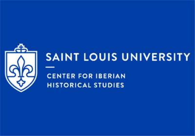 The SLU Fleur de lis with Saint Louis University ad Center for Iberian Historical Studies next to it.