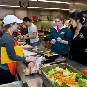 Each week, volunteers prepare and deliver hundreds of meals to elderly and disabled residents in the areas surrounding the University.